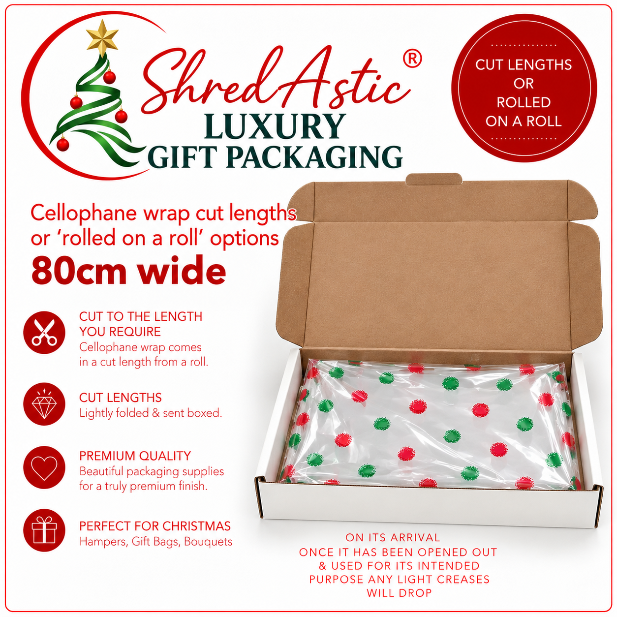CHRISTMAS Bauble Gold Florist Cellophane Film Wrap Hampers Gift Packaging