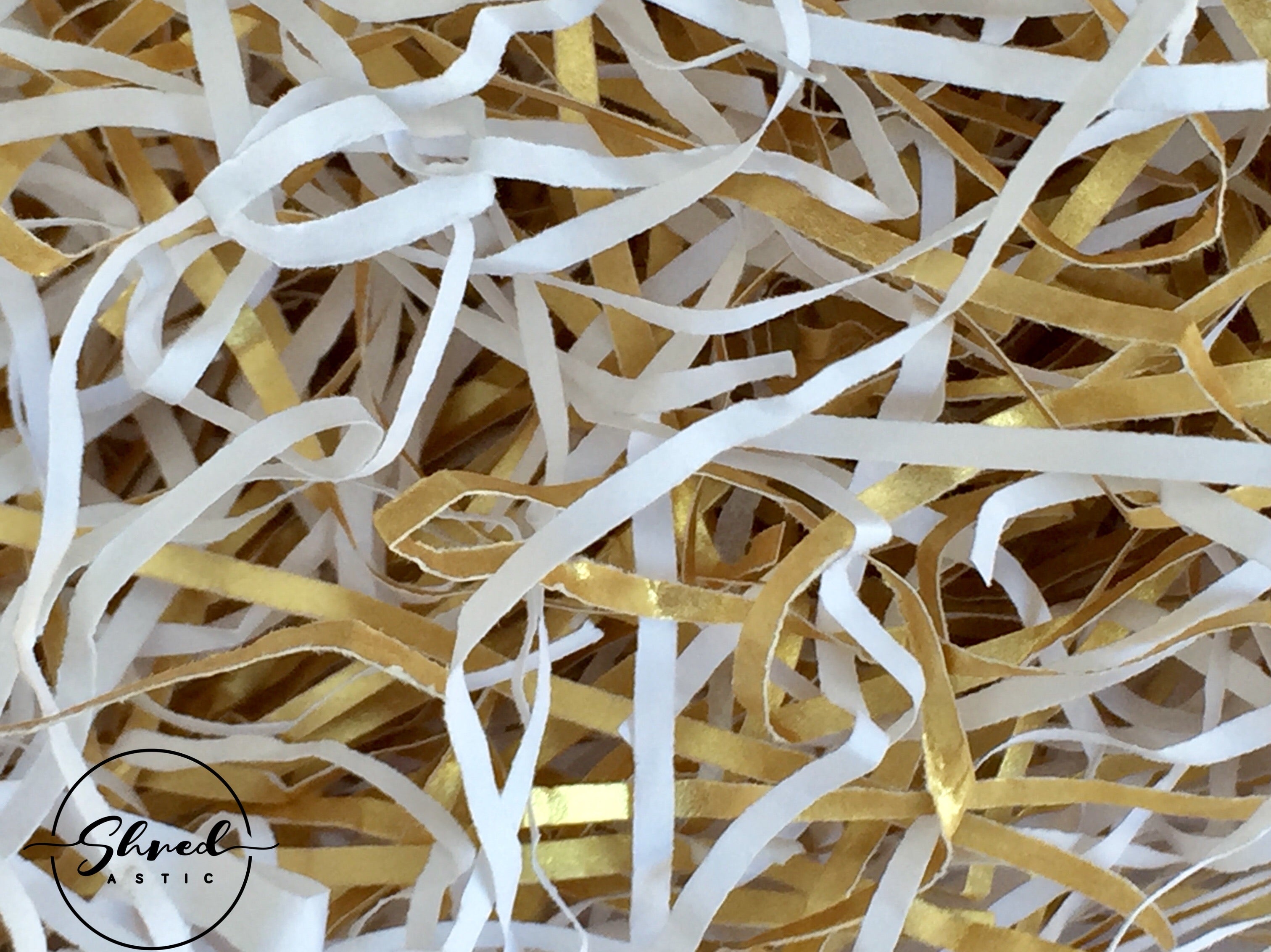 ShredAstic®️ Popcorn Mix - White & Gold Shredded Paper