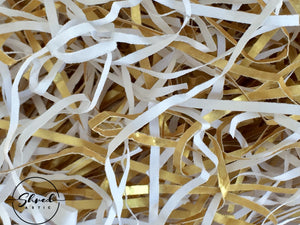ShredAstic®️ Popcorn Mix - White & Gold Shredded Paper