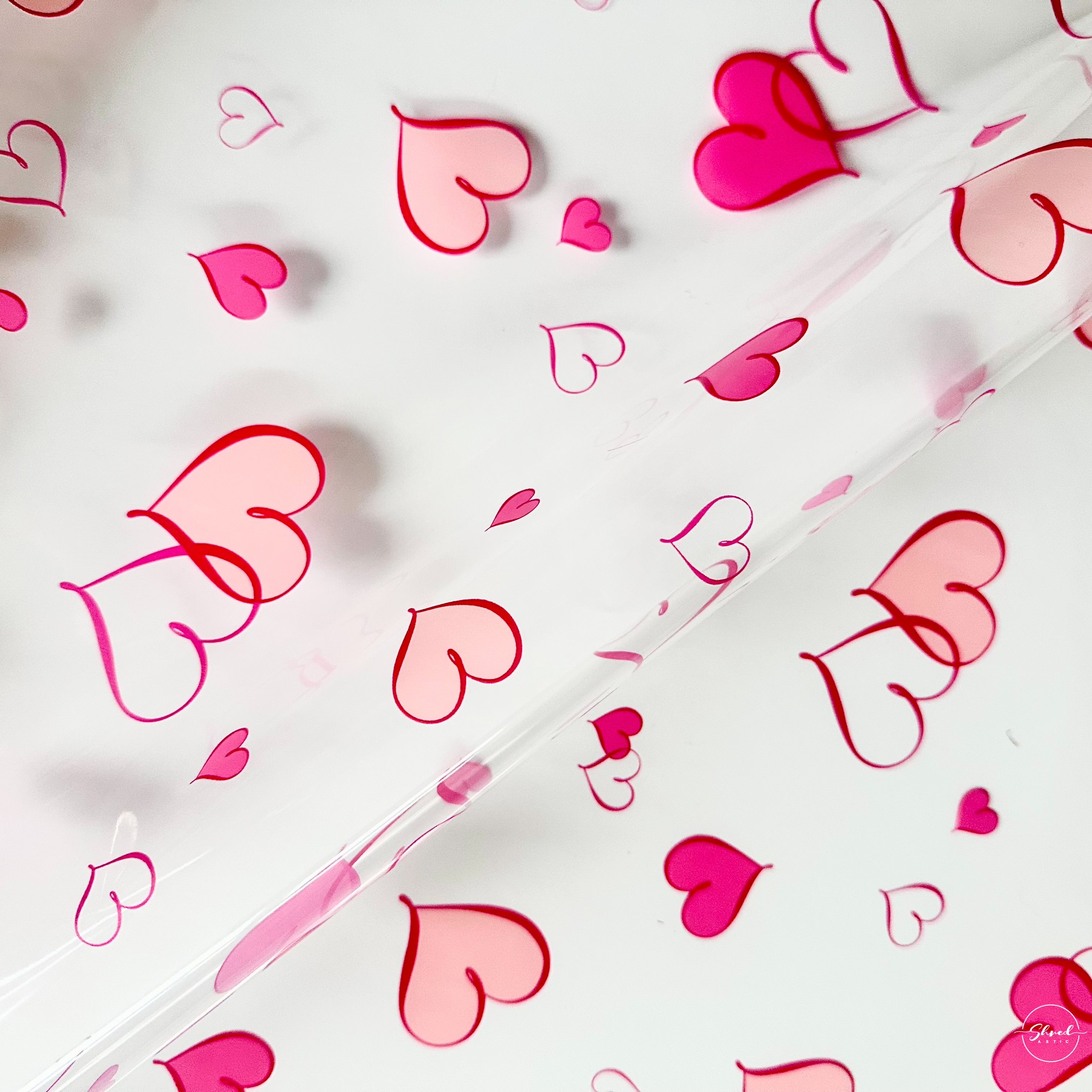 Mothers Day Valentines HEART pink cerise on clear Cellophane Wrap Hampers / 3 metres curling ribbon