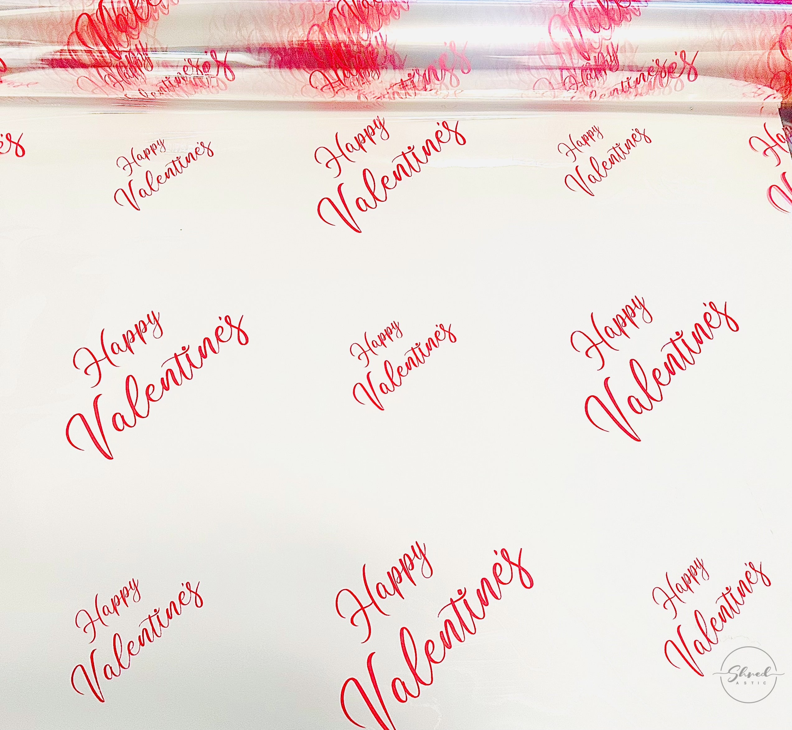 Happy Valentines red script Cellophane Wrap Hampers / 3 metres red curling ribbon
