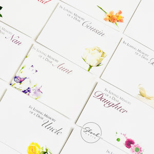 12 Assorted pack Funeral Floristry Cards small 6 x 9cm with clear cello envelopes