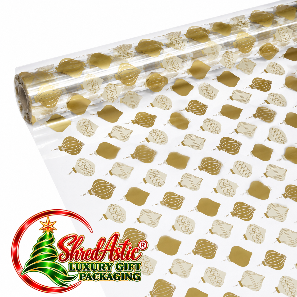 CHRISTMAS Bauble Gold Florist Cellophane Film Wrap Hampers Gift Packaging