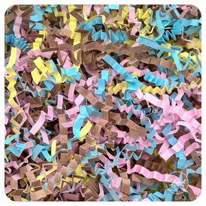 ShredAstic®️ Easter Baby Shower Kraft Yellow Pink Blue Hamper Fill Kraft ZigZag Crinkle Paper Mix