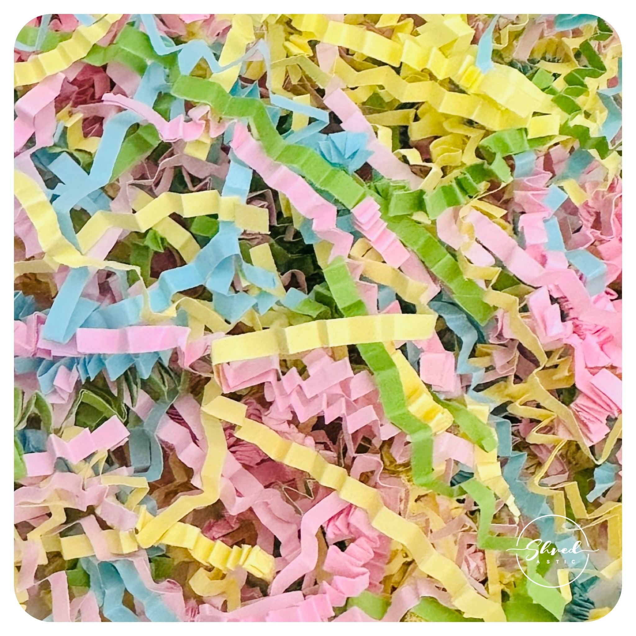 ShredAstic®️ Easter Hamper Fill Pink Green Blue Yellow ZigZag Crinkle Paper Mix