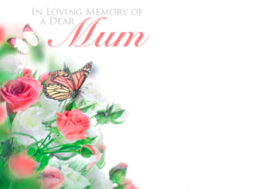 MUM In Loving Memory Funeral Message Card large 9 x 12 cm / cello envelope / holder options