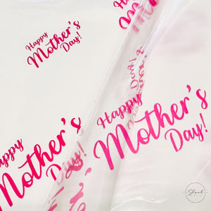 MOTHERS DAY cerise pink script Cellophane Wrap Hampers / 3 metres curling ribbon
