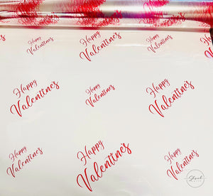 Happy Valentines red script Cellophane Wrap Hampers / 3 metres red curling ribbon