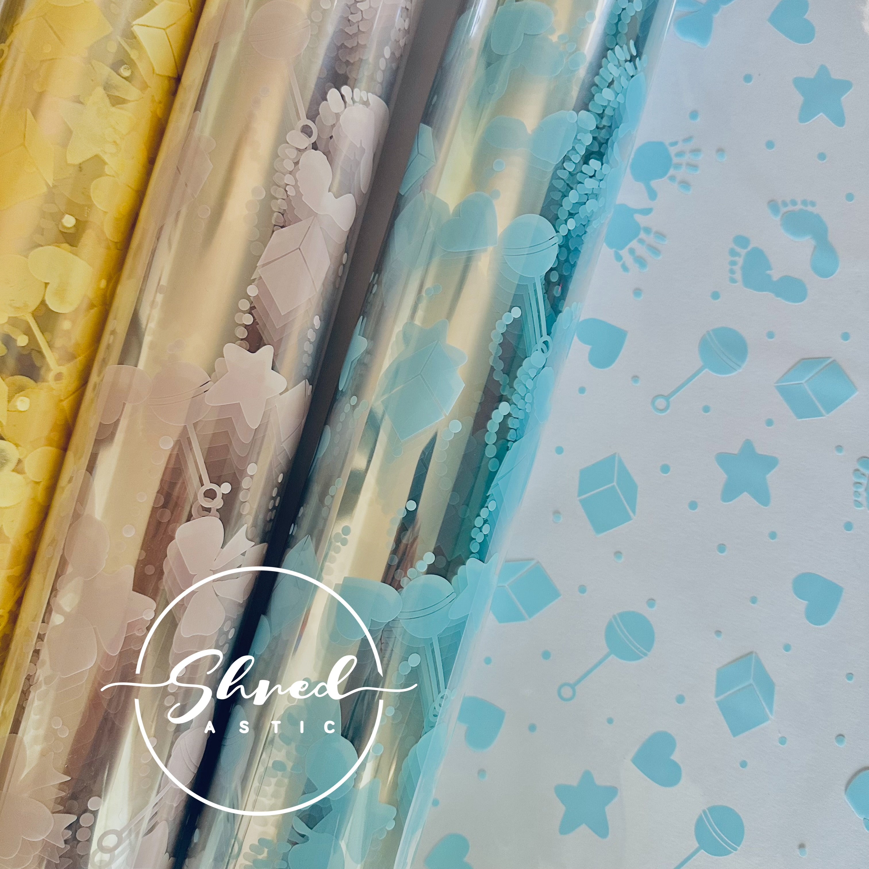 Cellophane BABY PRINT BLUE Film gift wrap 80cm wide 1m - 100m roll