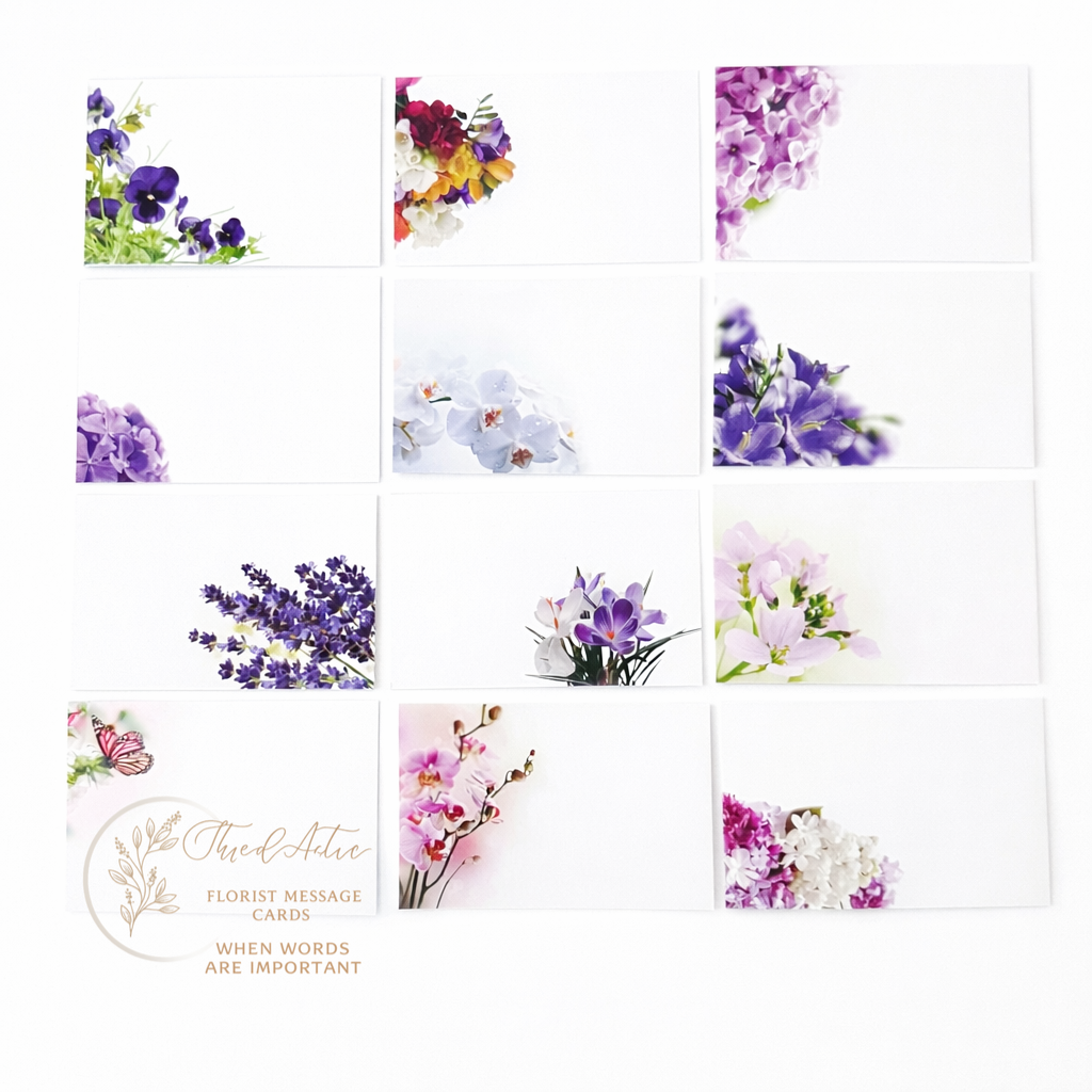 Purples & Lilacs (Pack of 12) Floristry Cards 6 x 9cm