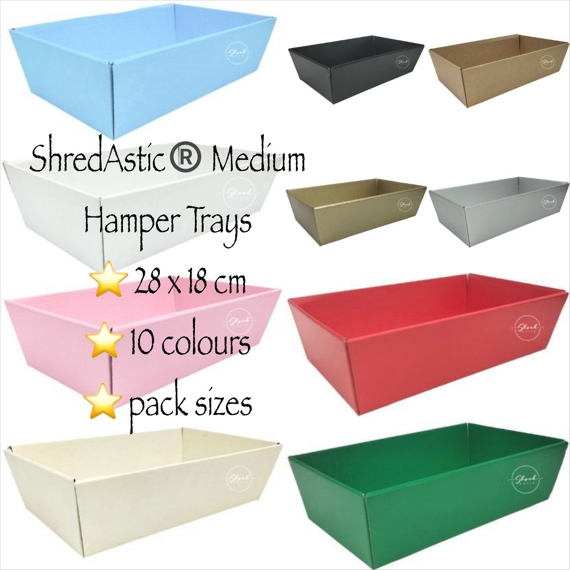 White Hamper Tray cardboard 28 x 18cm medium 10 colour choice / pack sizes