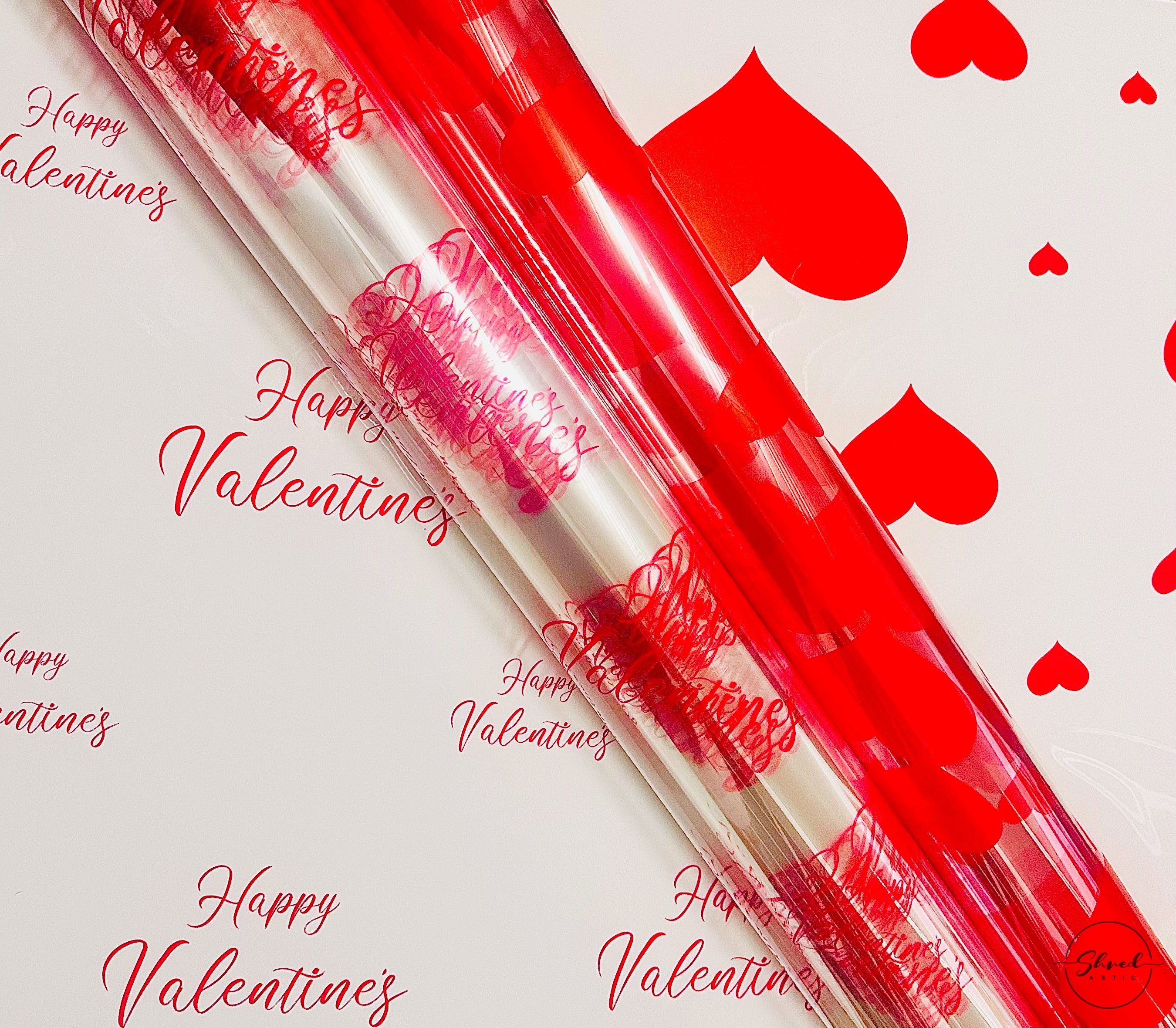 Happy Valentines red script Cellophane Wrap Hampers / 3 metres red curling ribbon