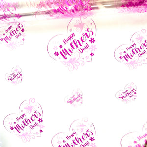 Happy Mothers Day purple / lilac heart on clear Cellophane Wrap Hampers / 3 metres curling ribbon