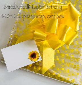 Yellow dot design on clear Cellophane Wrap Hampers / pull bow / daisy card