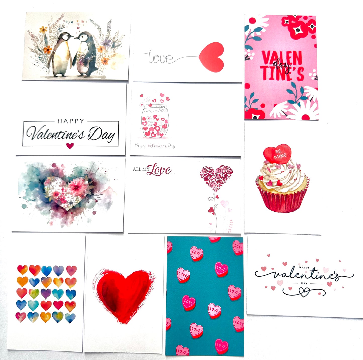 Valentine (Pack of 12 Assorted) Florist Cards 6 x 9cm