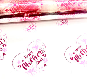 Happy Mothers Day cerise pink  on clear Cellophane Wrap Hampers / 3 metres curling ribbon