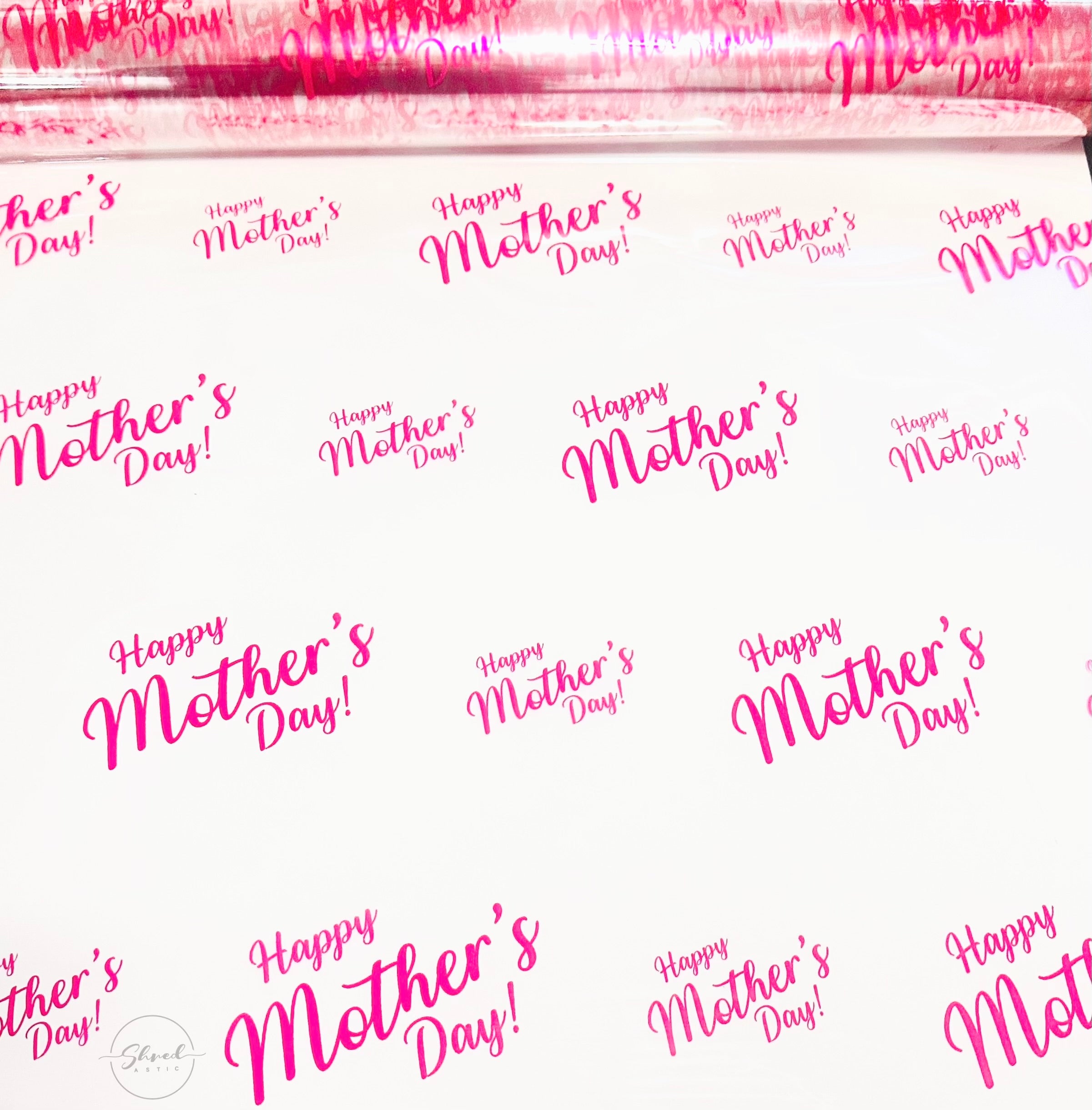 MOTHERS DAY cerise pink script Cellophane Wrap Hampers / 3 metres curling ribbon