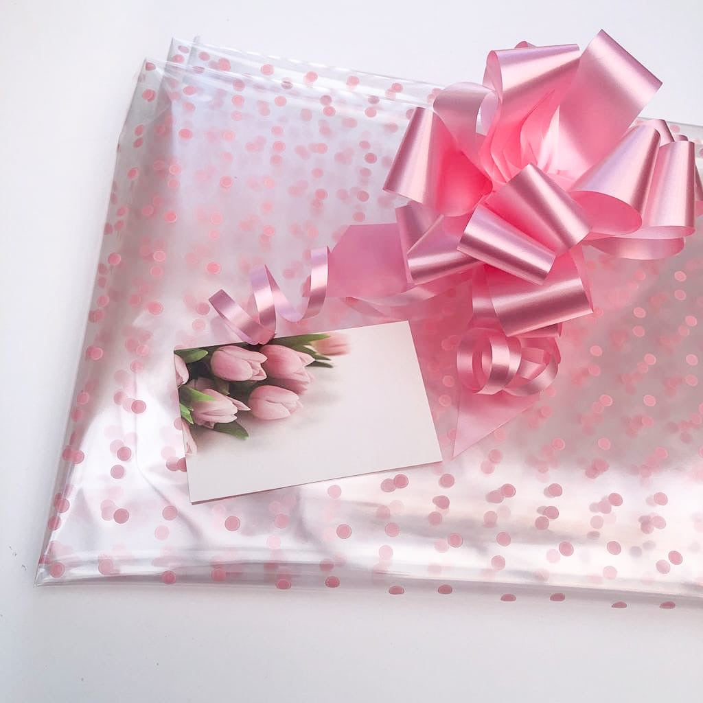 Pink Dot Cellophane & Pink Pull Bow