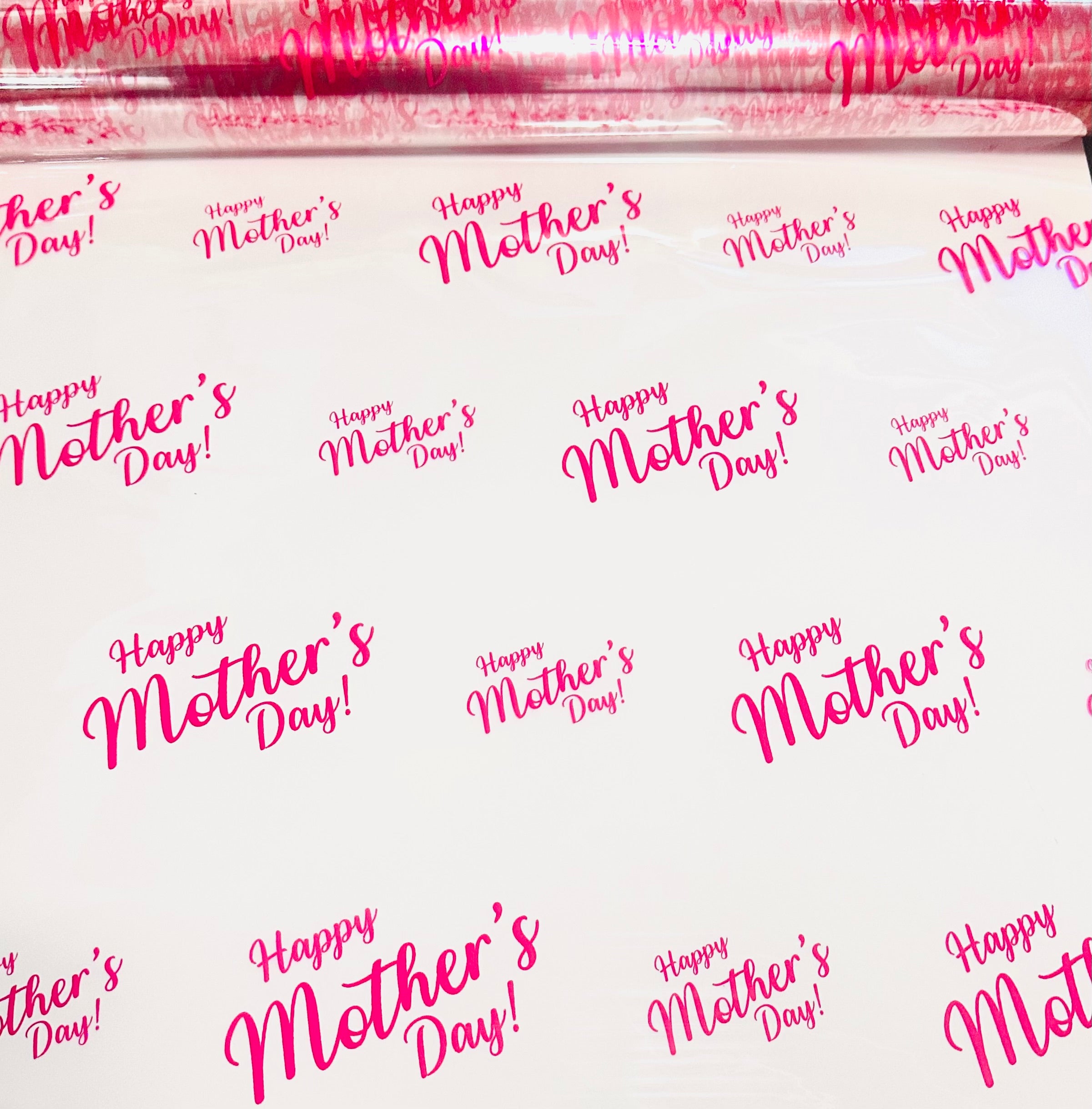 MOTHERS DAY cerise pink script Cellophane Wrap Hampers / 3 metres curling ribbon