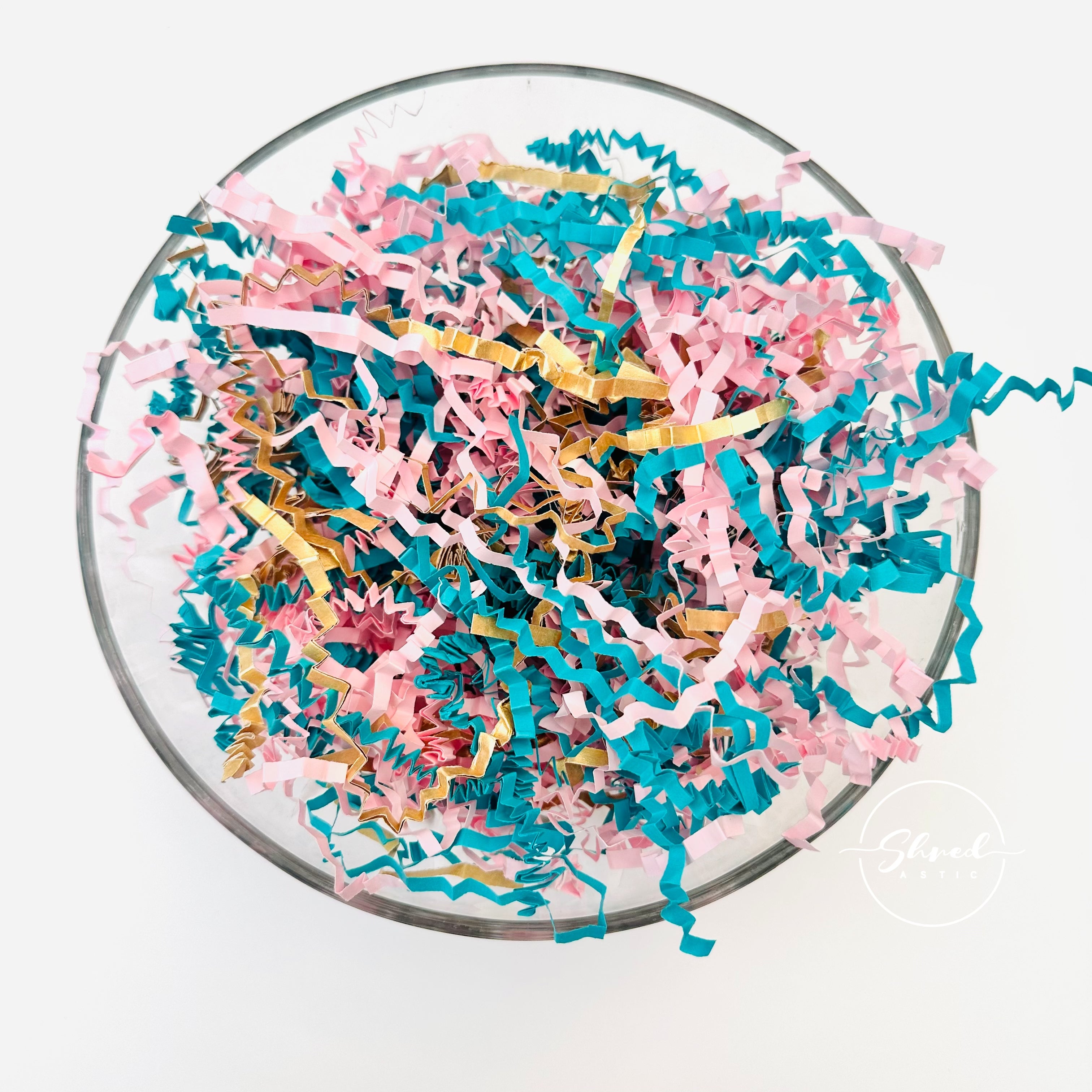 ShredAstic®️ Princess Mix Teal Pink Gold ZigZag Crinkle Paper