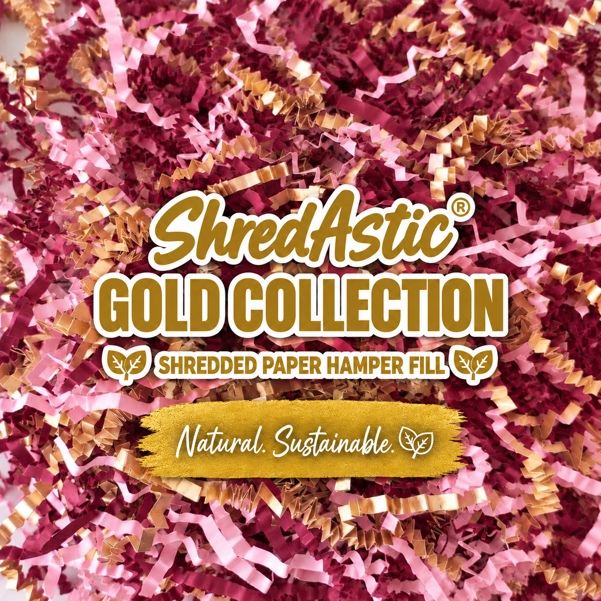 Gold Collection - Shredded Paper Burgundy,Pink & gold ZigZag Crinkle Cut Mix Hamper Fill