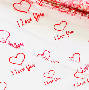 Valentines I Love You red Cellophane Wrap Hampers / 3 metres red curling ribbon