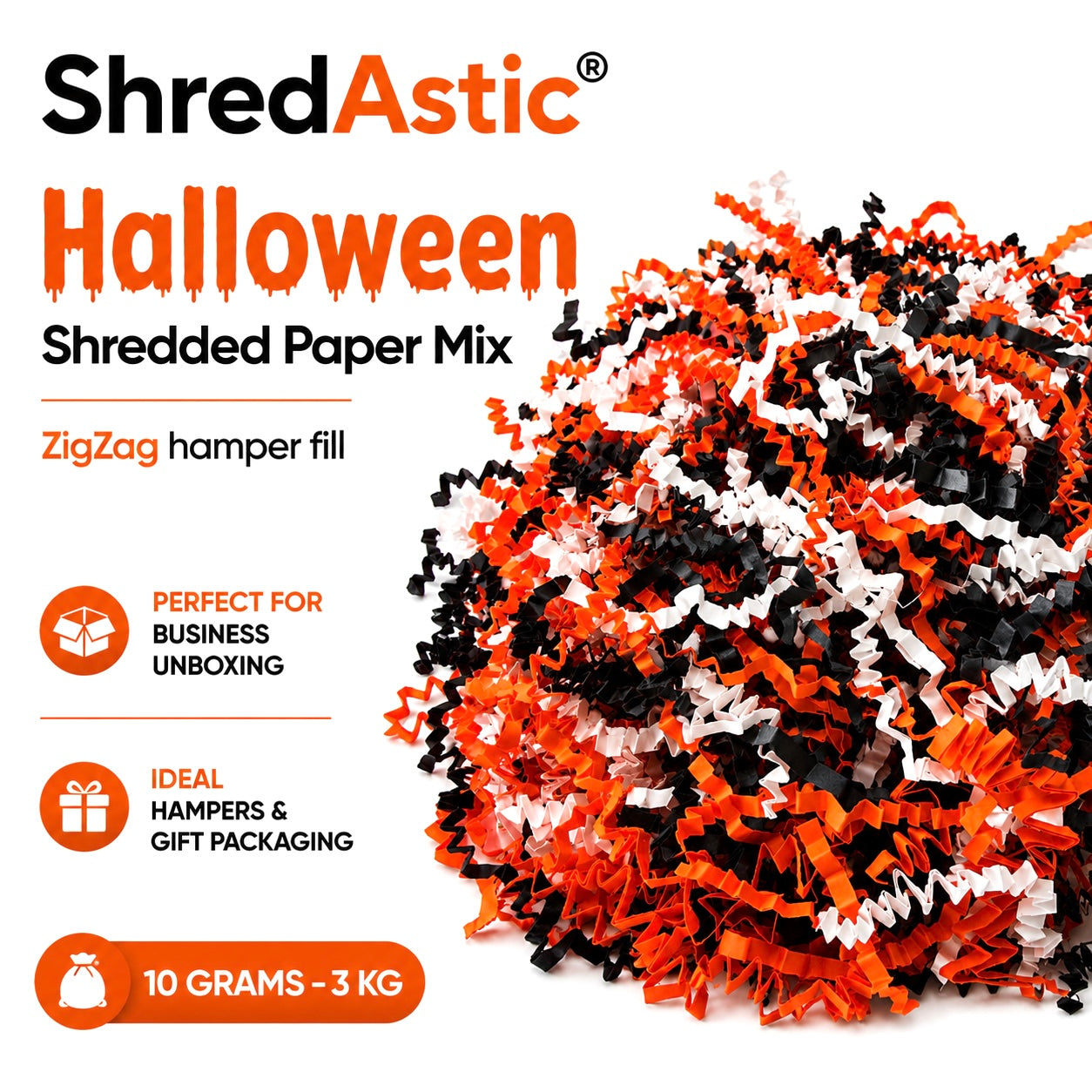 Shredded Paper Halloween  - Orange, Black White ZigZag Mix
