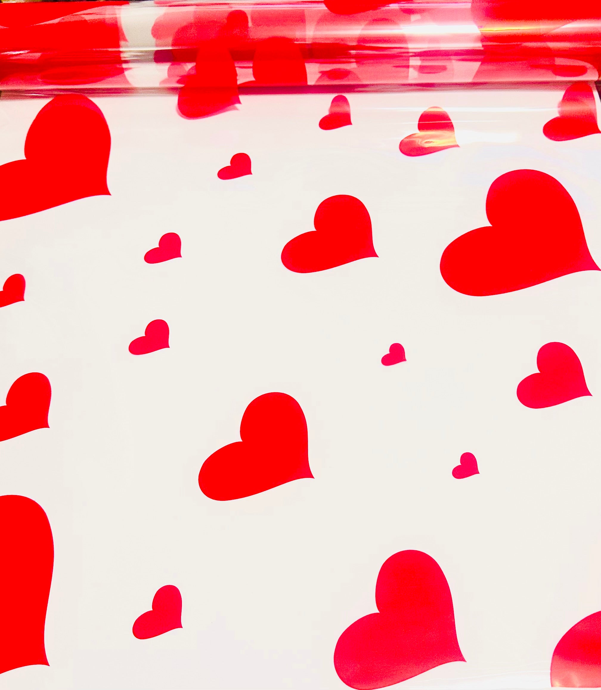 Valentines HEART red script Cellophane Wrap Hampers / 3 metres red curling ribbon
