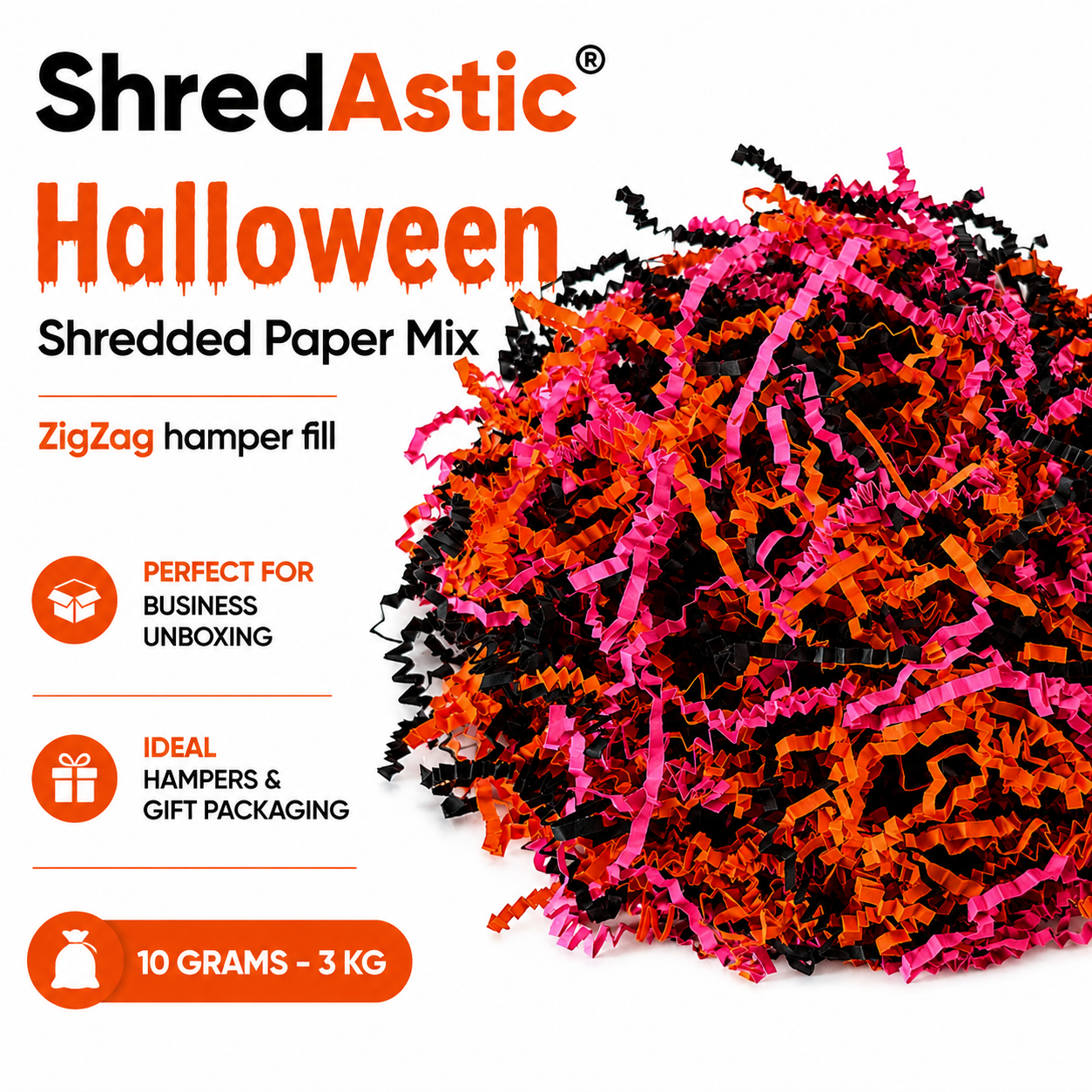 Shredded Paper Halloween  - Orange, Black Cerise Pink ZigZag Mix