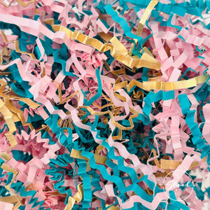 ShredAstic®️ Princess Mix Teal Pink Gold ZigZag Crinkle Paper