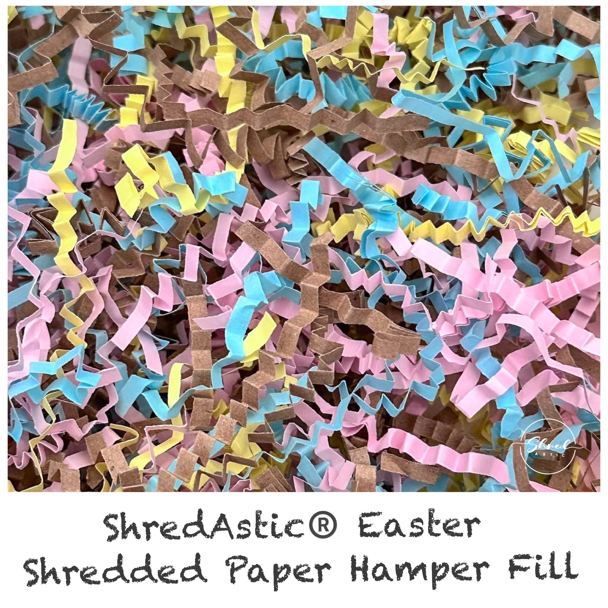 ShredAstic®️ Easter Baby Shower Kraft Yellow Pink Blue Hamper Fill Kraft ZigZag Crinkle Paper Mix