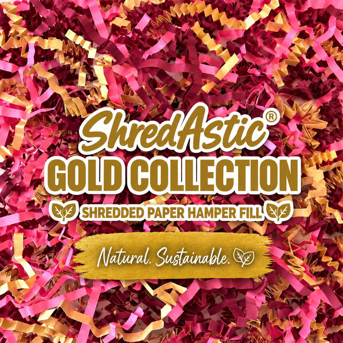 Gold Collection - Shredded Paper Burgundy,Candy Pink & gold ZigZag Crinkle Cut Mix Hamper Fill