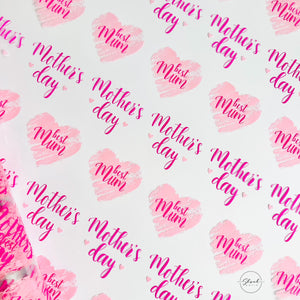 Best Mum Happy Mothers Day cerise/pink  on clear Cellophane Wrap Hampers / 3 metres curling ribbon