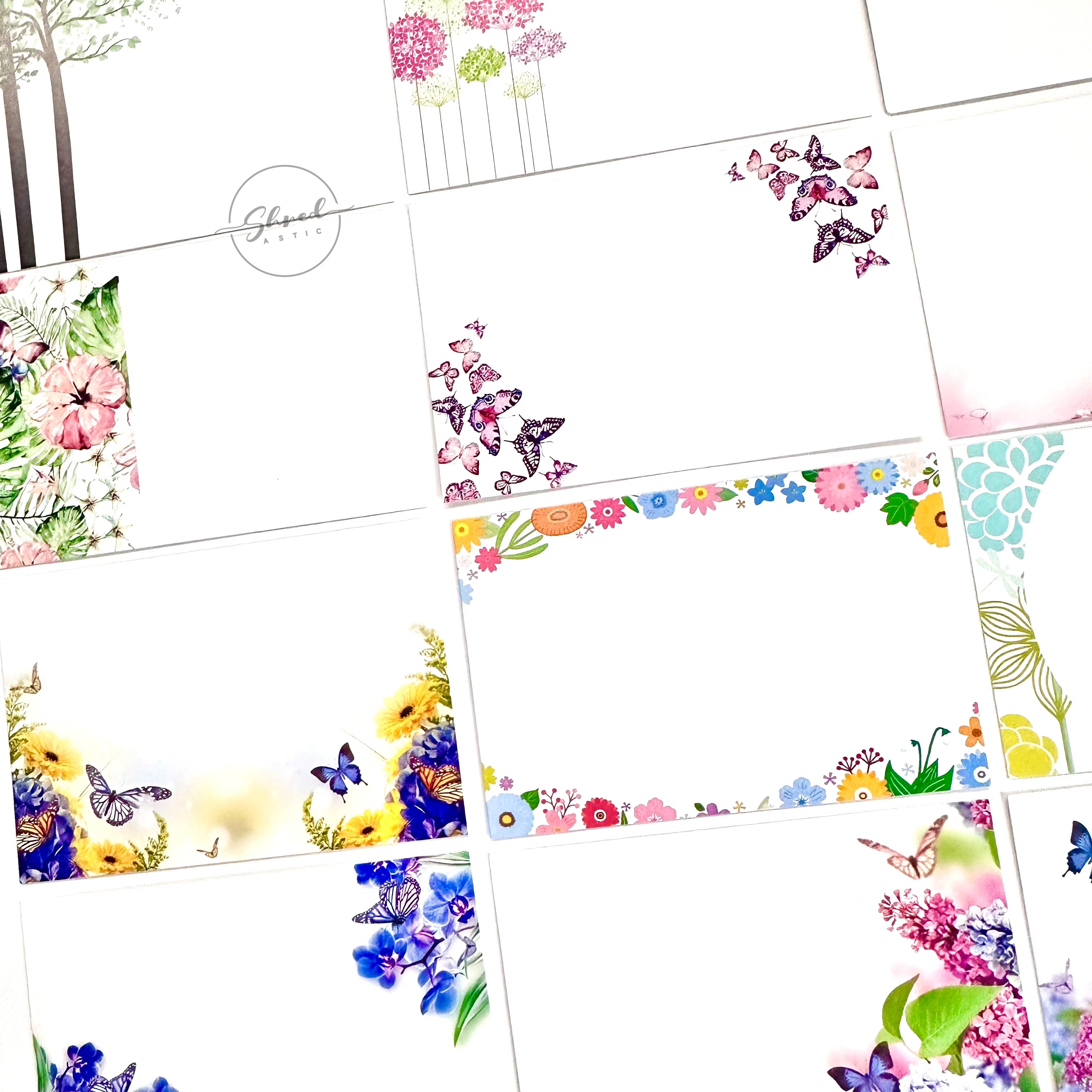 ShredAstic®️ 12 Butterfly Botanical Assorted Blank Florist Message Cards 6x9cm