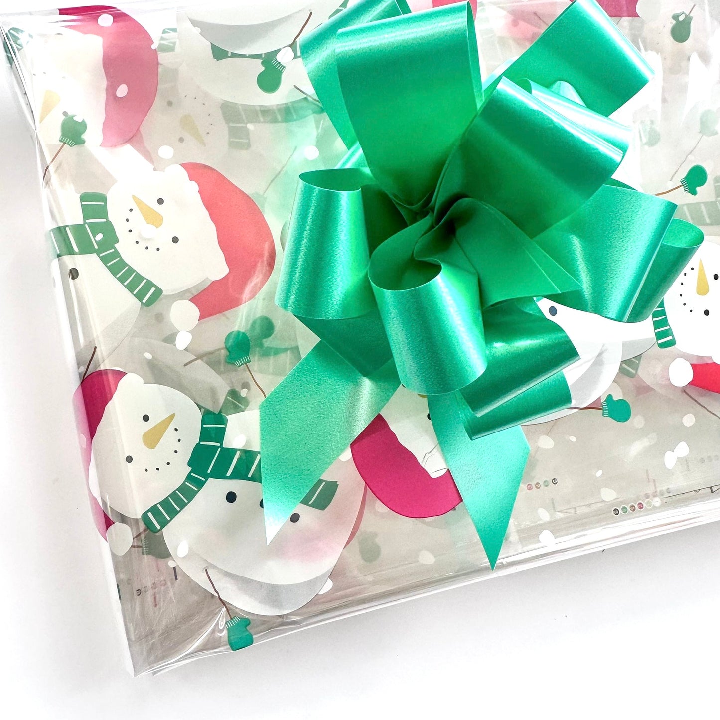 Snowman Christmas Cellophane & Emerald Green Pull Bow