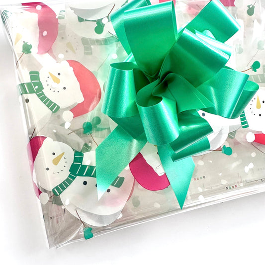 Snowman Christmas Cellophane & Emerald Green Pull Bow