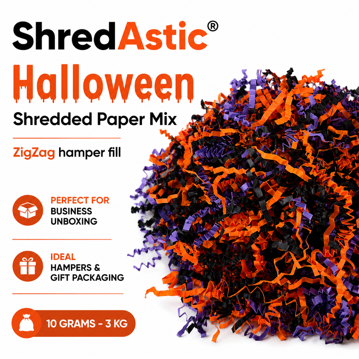 Shredded Paper Halloween  - Orange, Black Lilac/Purple ZigZag Mix