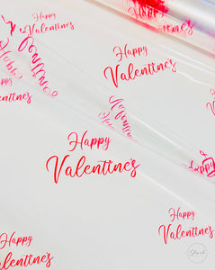 Happy Valentines red script Cellophane Wrap Hampers / 3 metres red curling ribbon