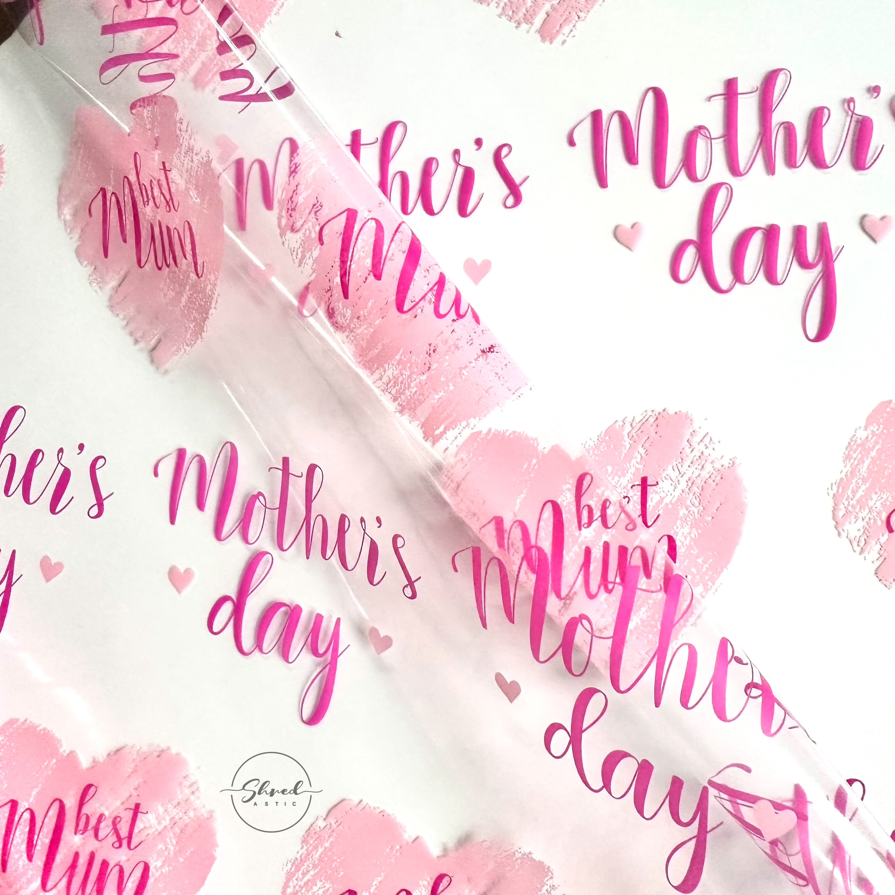Best Mum Happy Mothers Day cerise/pink  on clear Cellophane Wrap Hampers / 3 metres curling ribbon