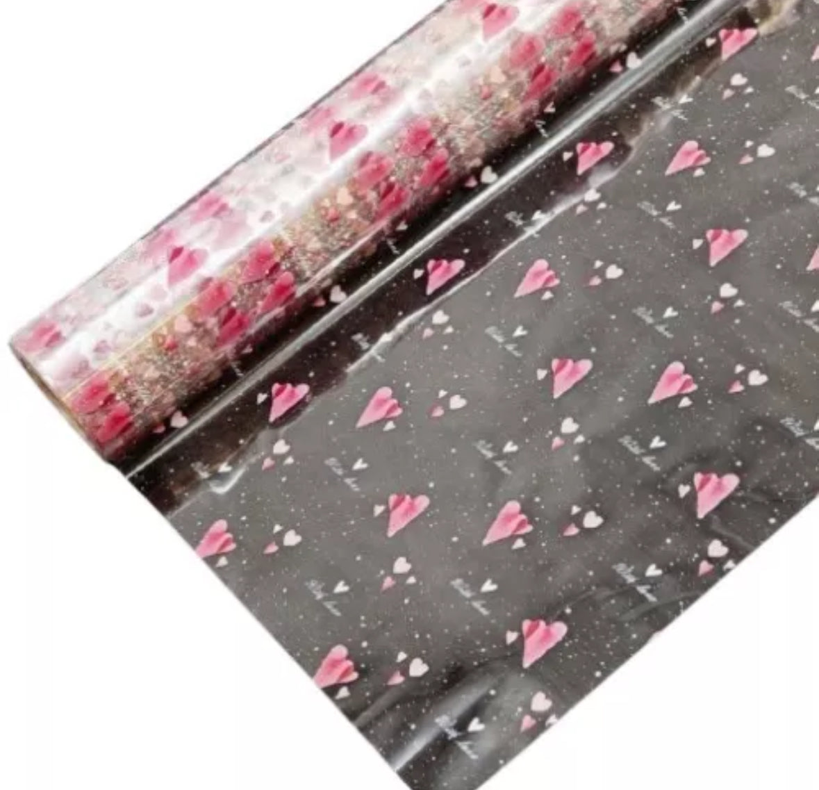 ‘With Love’ white script Heart Mothers Day Valentine Cellophane Wrap Hampers / 3 metres curling ribbon