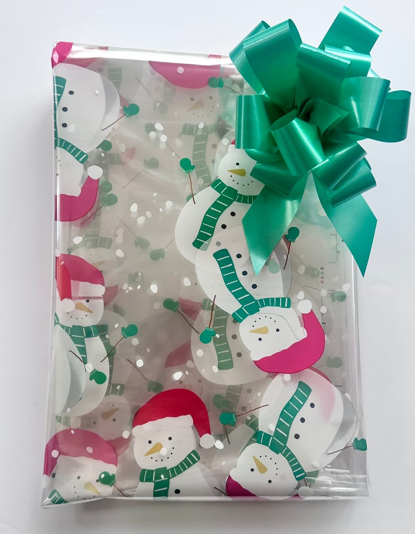 Snowman Christmas Cellophane & Emerald Green Pull Bow