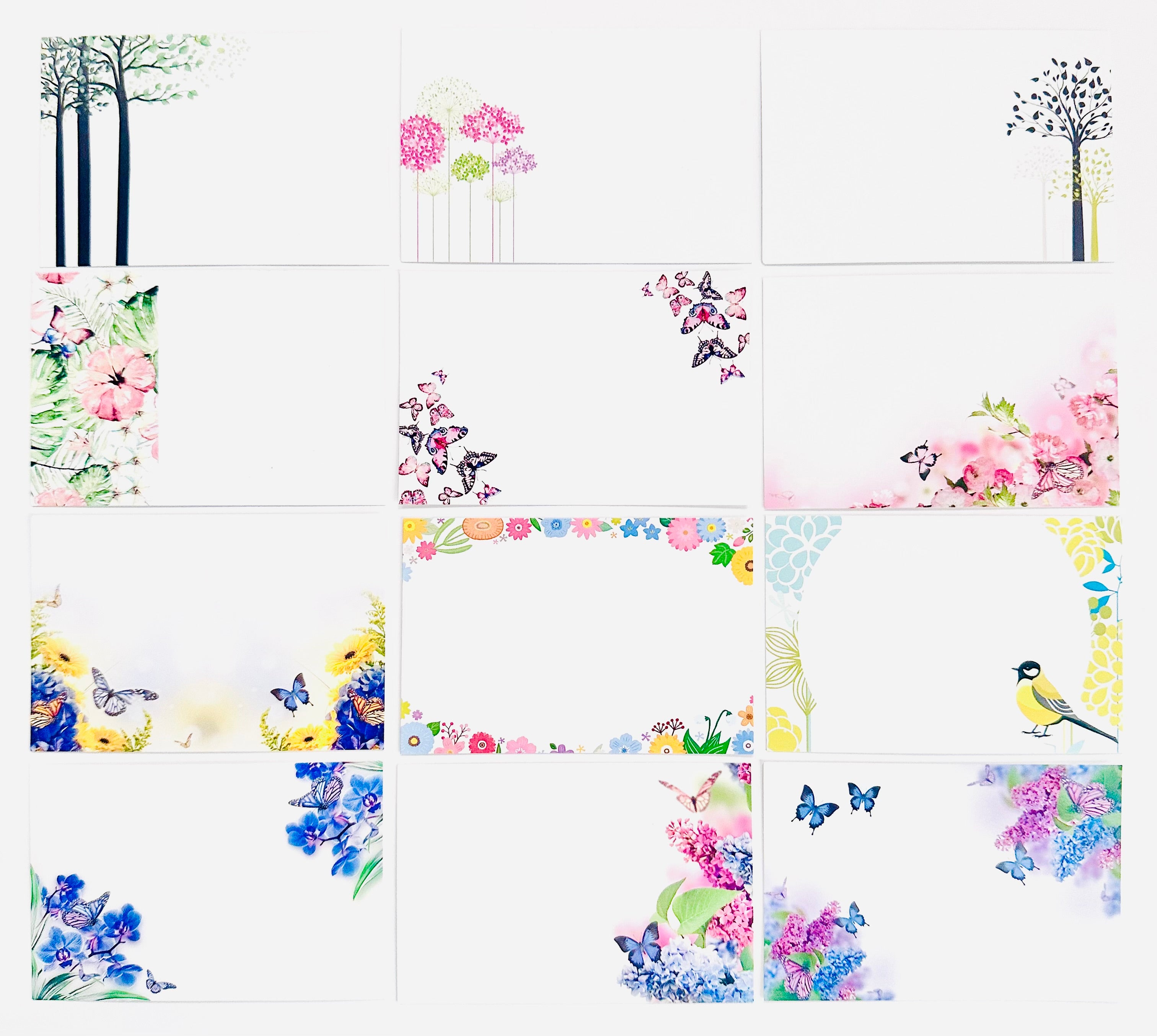 ShredAstic®️ 12 Butterfly Botanical Assorted Blank Florist Message Cards 6x9cm