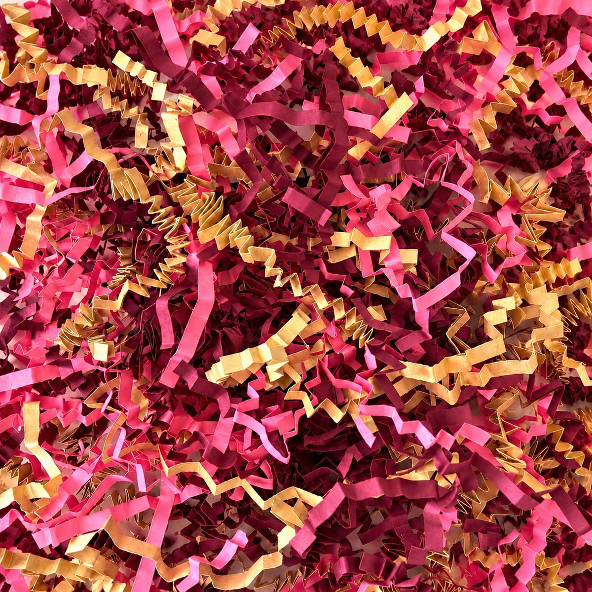 Gold Collection - Shredded Paper Burgundy,Candy Pink & gold ZigZag Crinkle Cut Mix Hamper Fill