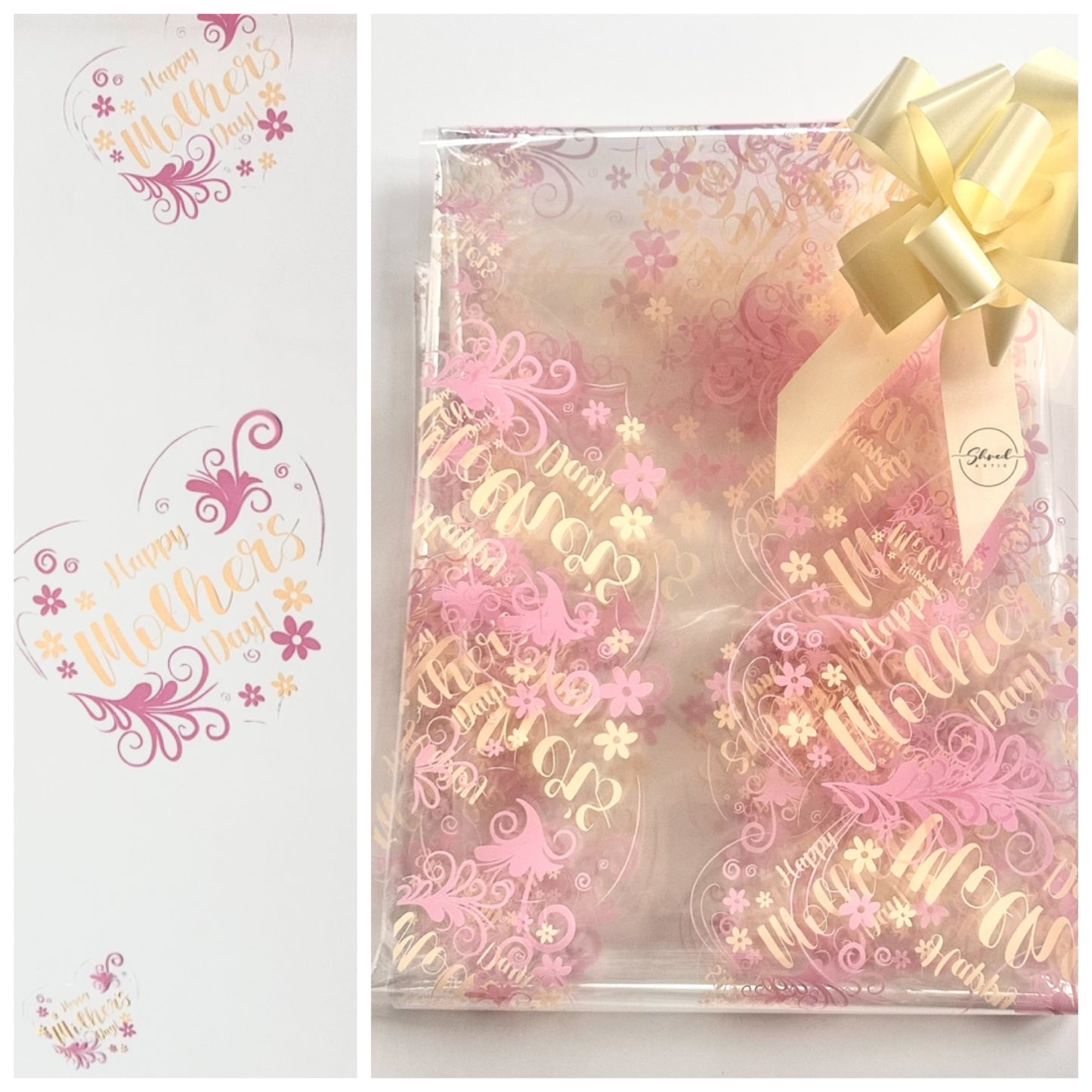 Pink & Cream - Mothers Day Cellophane & Cream Pull Bow