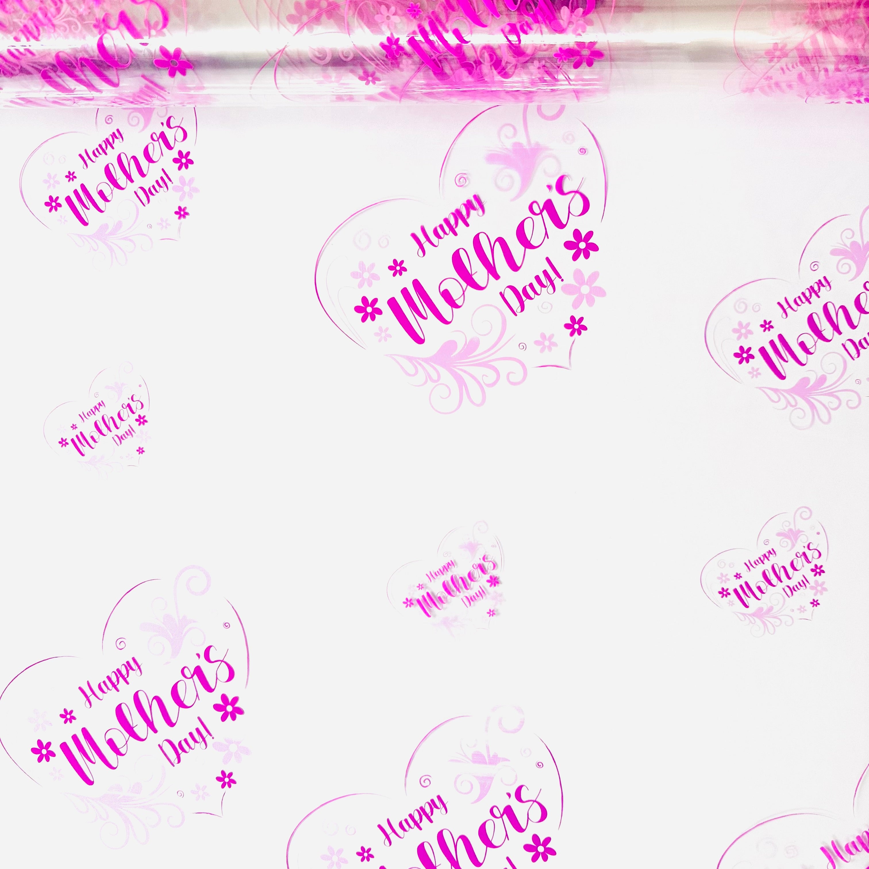 Happy Mothers Day purple / lilac heart on clear Cellophane Wrap Hampers / 3 metres curling ribbon