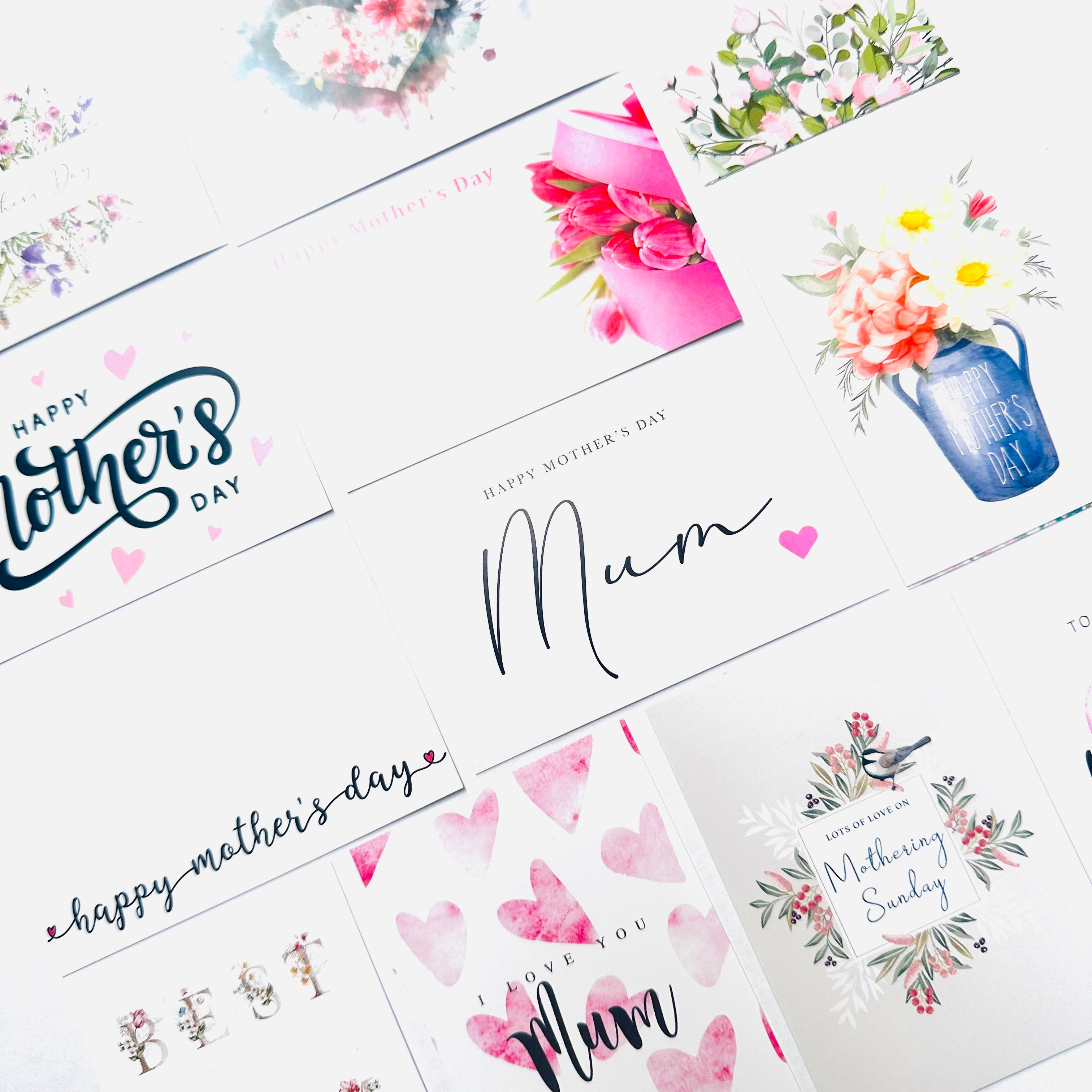 ShredAstic®️ MOTHERS DAY (Pack of 12 assorted) Florist flower Message Cards Mothering Sunday Mum small 6 x 9cm