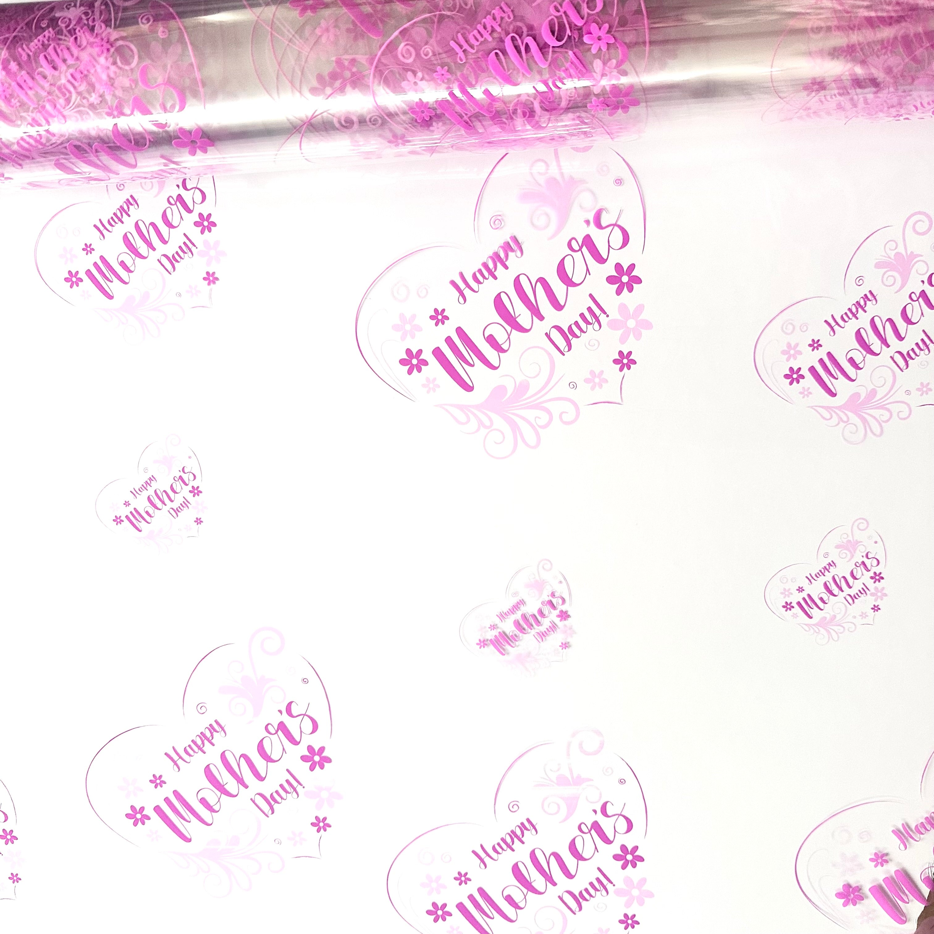 Happy Mothers Day purple / lilac heart on clear Cellophane Wrap Hampers / 3 metres curling ribbon