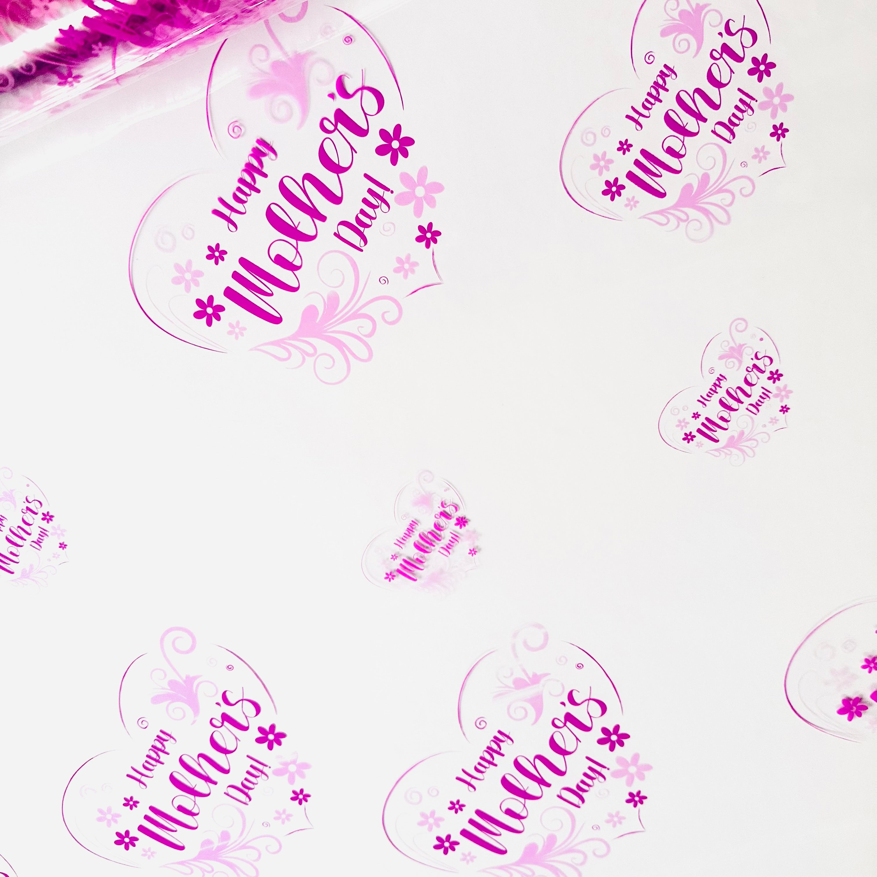 Happy Mothers Day purple / lilac heart on clear Cellophane Wrap Hampers / 3 metres curling ribbon