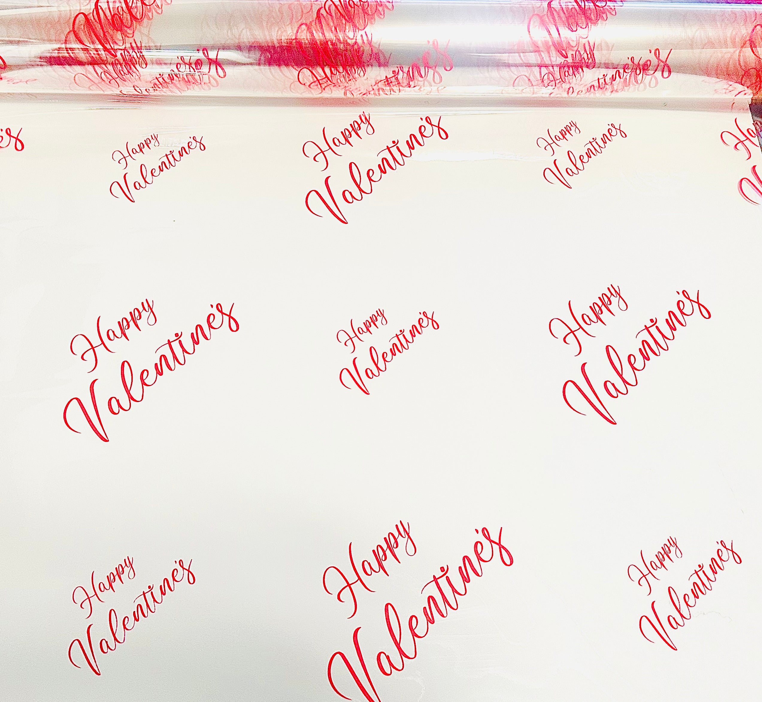 Happy Valentines red script Cellophane Wrap Hampers / 3 metres red curling ribbon