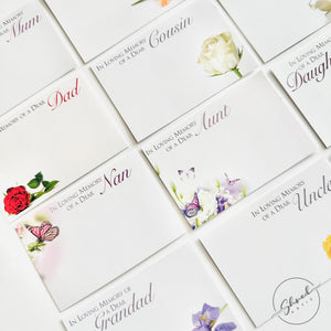 12 Assorted pack Funeral Floristry Cards small 6 x 9cm with clear cello envelopes